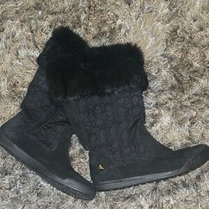 Coach Black Quilted Fur-Trim Boots